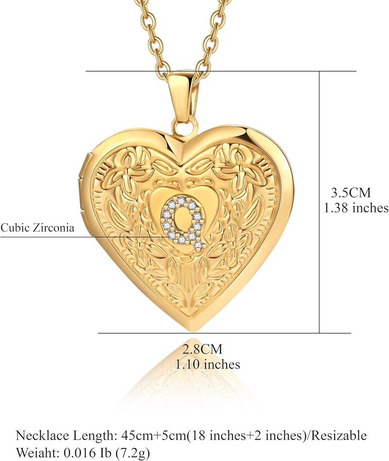 Badu Gold Initial A-Z Necklace for Women Heart Photo Lockets that Hold Picture Love Image Cubic Zirconia Necklace - Image 1